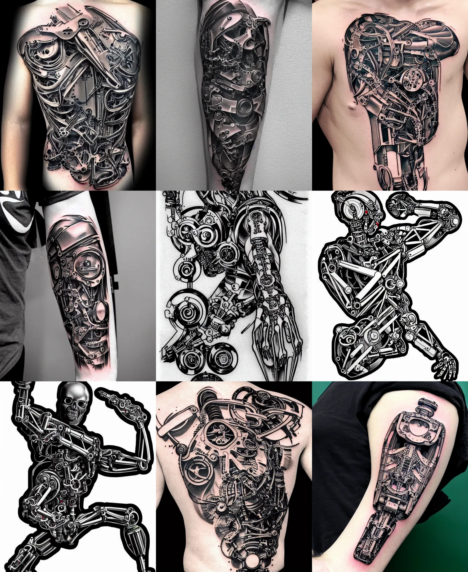 Prompt: biomechnical arm cybernetic tattoo stencil