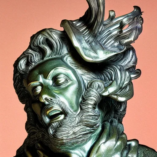 Image similar to a dramatic scene of a shivah statue sculpted in polished bismuth by Bernini