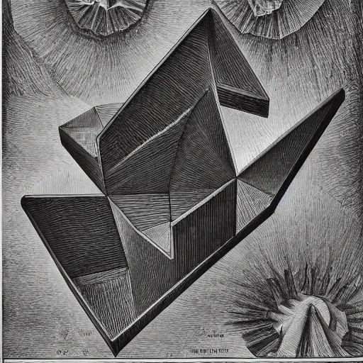 Image similar to science poster, spatial space deformation in latent space, math art, by jamnitzer and gustave dore and mc escher