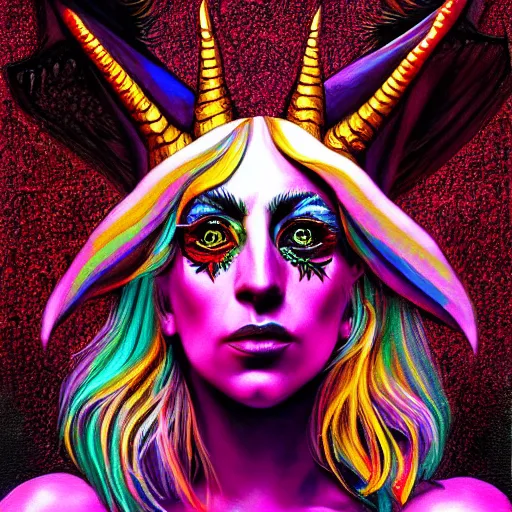 Image similar to an extremely psychedelic portrait of lady gaga as baphomet, surreal, lsd, face, detailed, intricate, elegant, lithe, highly detailed, digital painting, artstation, concept art, smooth, sharp focus, illustration,