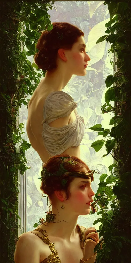 Image similar to hyper realistic photographer looking through a vintage medium format camera, design on white background, beautiful details, lush foliage cyberpunk, gold, drawn by john singer sargent, tom bagshaw, norman rockwell, alphonso mucha, lolish, trending on artstation