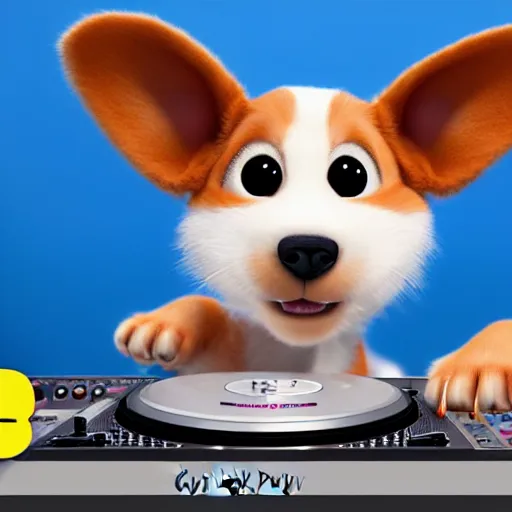 Image similar to puppy as a DJ, 8k, by Pixar