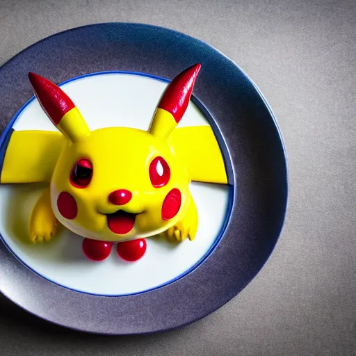 Prompt: roast pikachu on a platter, michelin star restaurant, award winning food photography, macro lens