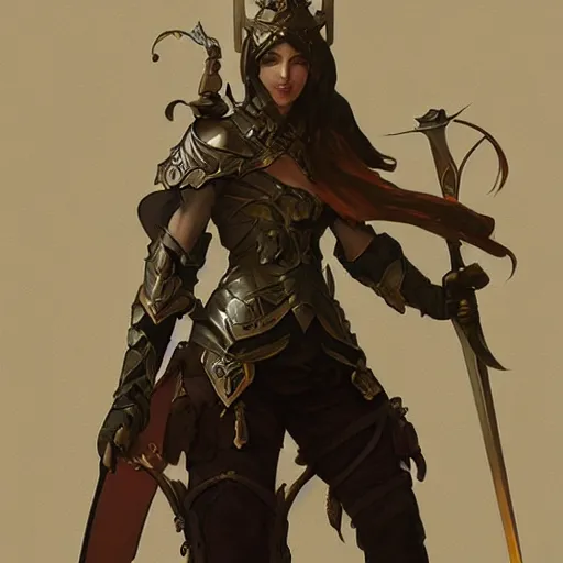 Image similar to a woman dressed in armor and holding a sword, concept art by krenz cushart and artem demura and alphonse mucha, polycount, fantasy art, polycount, concept art, zbrush