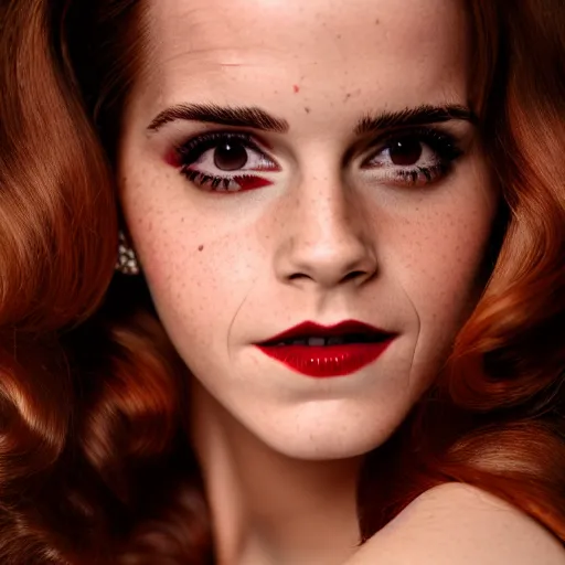 Prompt: Emma Watson as Jessica Rabbit, (EOS 5DS R, ISO100, f/8, 1/125, modelsociety, symmetric balance)