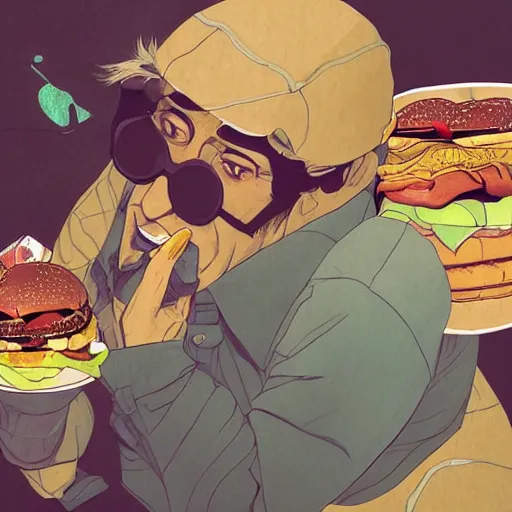 Prompt: a study of cell shaded portrait of Al Pacino eating burgers, llustration, post grunge, concept art by josan gonzales and wlop, by james jean, Victo ngai, David Rubín, Mike Mignola, Laurie Greasley, highly detailed, sharp focus, alien, Trending on Artstation, HQ, deviantart, art by artgem