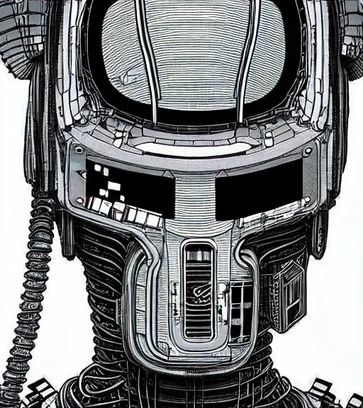 Image similar to portrait bender from futurama in futuristic city, by tsutomu nihei, by h. r. giger