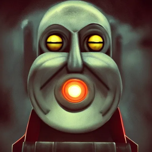 Image similar to gloomy and frightening thomas the engine goes straight to hell, artstation