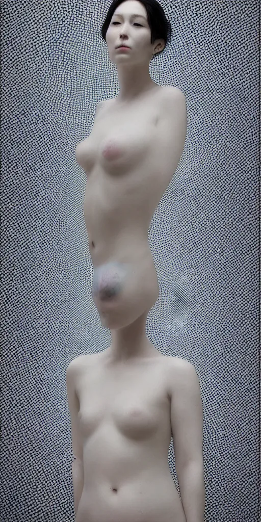 Image similar to cyber glitch art of a beautiful human body made of porcelain