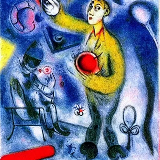 Image similar to A installation art. A rip in spacetime. Did this device in his hand open a portal to another dimension or reality?! by Marcel Chagall ✨