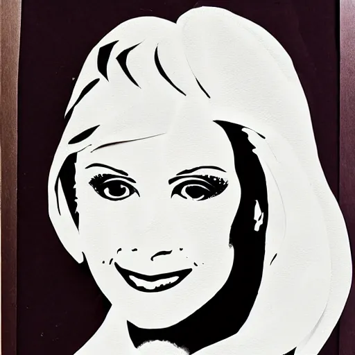 Prompt: a stylized cut paper portrait of olivia newton - john