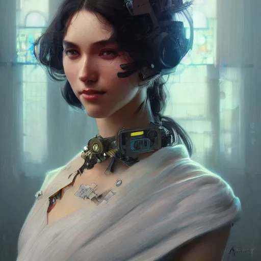 Prompt: a portrait of Robot painting, highly detailed, digital painting, artstation, concept art, sharp focus, illustration, art by artgerm and greg rutkowski and alphonse mucha