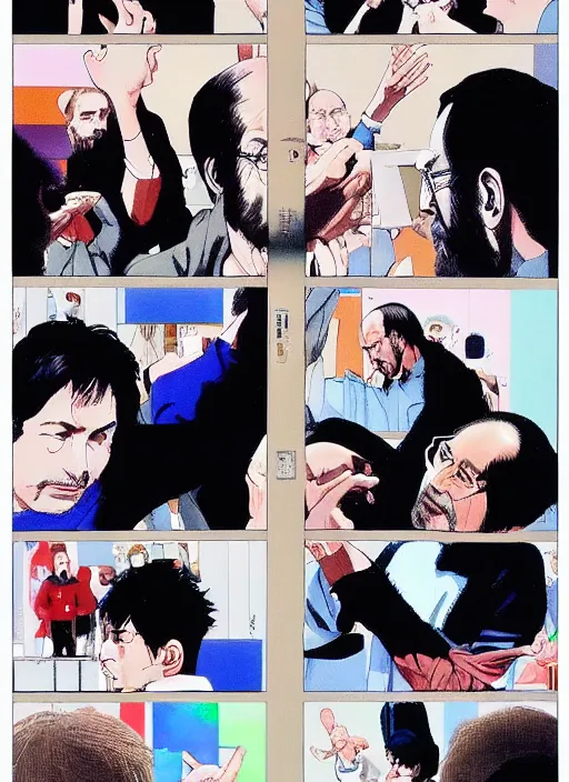 Image similar to steve jobs revealing the iphone at wwdc, manga 8 k, color, by katsuhiro otomo and hiroya oku and makoto yukimura