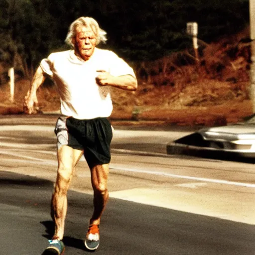 Prompt: nick nolte running with spaghetti