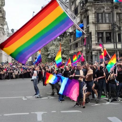 Prompt: the Nazis holding gay pride flags