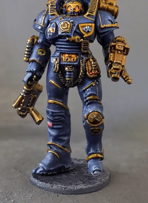 Image similar to 8 0 mm resin detailed miniature of a warhammer 4 0 k space marine with steampunk armor, product introduction photos, 4 k, full body,