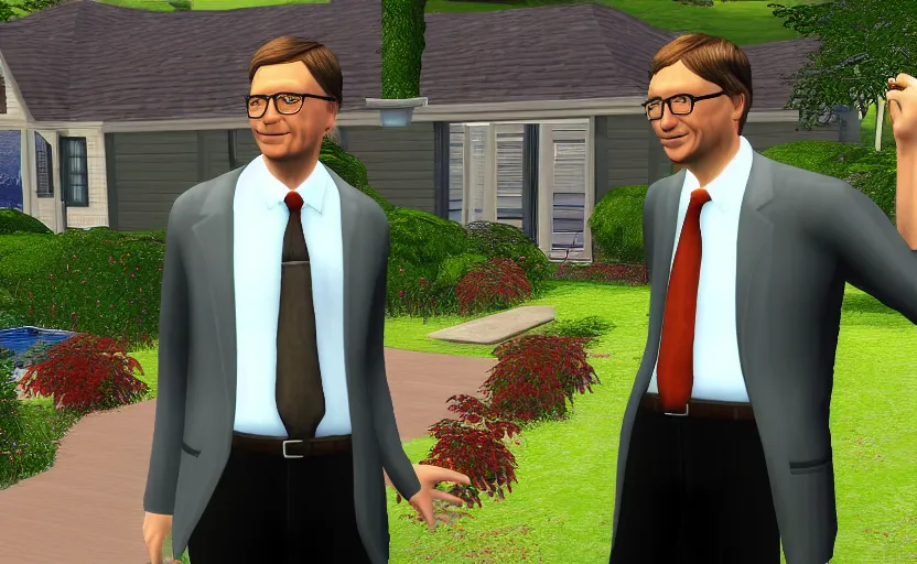 Prompt: bill gates wets himself in the sims 2, pc screenshot