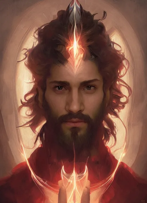 Prompt: character concept portrait of an attractive young focused Spanish wizard with pale red skin enchanting a power spell, a floating iridescent spell book in the center, intricate, elegant, digital painting, concept art, smooth, sharp focus, illustration, from Metal Gear, by Ruan Jia and Mandy Jurgens and William-Adolphe Bouguereau, Artgerm