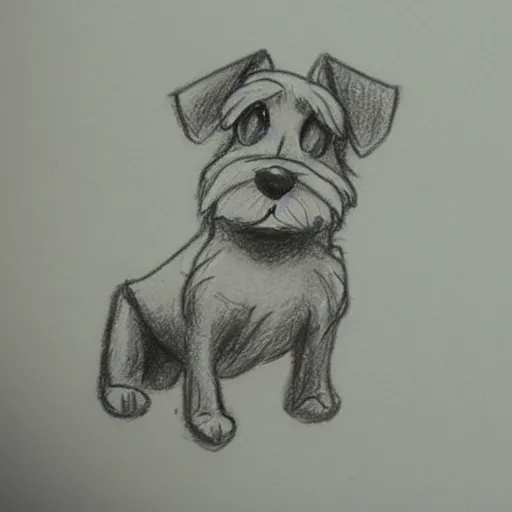 Image similar to milt kahl pencil sketch of happy mini schnauzer