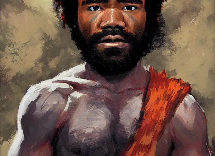 Prompt: a highly detailed beautiful portrait of donald glover as kratos, by gregory manchess, james gurney, james jean