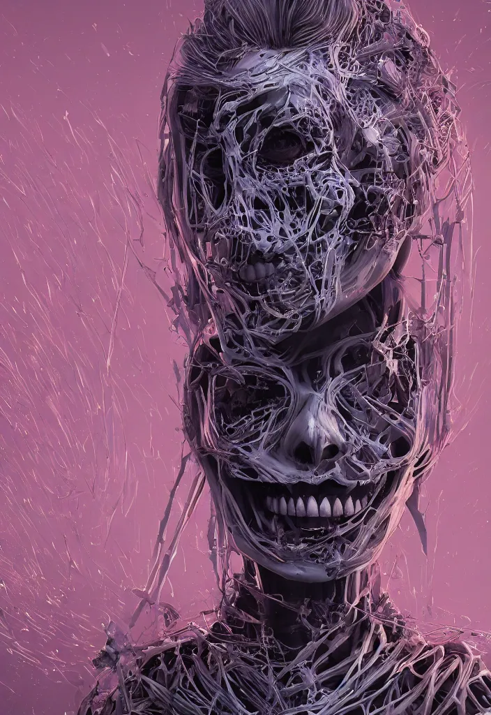 Image similar to portrait of Margot Robbie as a skeleton. intricate abstract. intricate artwork. nightmare fuel. by Tooth Wu, wlop, beeple, dan mumford. octane render, trending on artstation, greg rutkowski very coherent symmetrical artwork. cinematic, hyper realism, high detail, octane render, 8k, iridescent accents