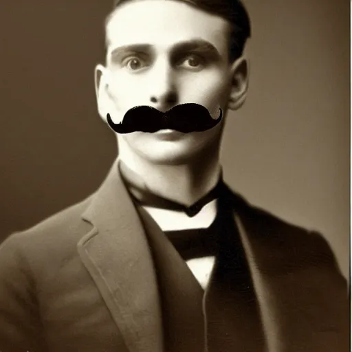 Image similar to A photograph portrait of Jerma985 with short hair and a 1910s mustache in the early 1910s, taken in the early 1910s, grainy, taken on a early 1900s Kodak Camera, realistic, hyperrealistic, very realistic, highly detailed, very detailed, extremely detailed, detailed, digital art, trending on artstation