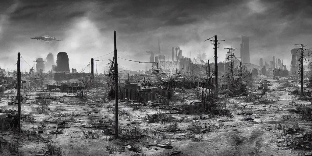 Image similar to nuclear fallout wasteland, dark future