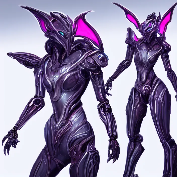 Image similar to highly detailed exquisite fanart, of a beautiful female warframe, but as a stunning anthropomorphic robot female dragon, standing elegantly with hand on hip, shining reflective off-white plated armor, slick elegant design, bright Fuchsia skin, sharp claws, full body shot, epic cinematic shot, realistic, professional digital art, high end digital art, DeviantArt, artstation, Furaffinity, 8k HD render, epic lighting, depth of field