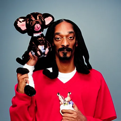 Image similar to Snoop Dogg holding a beanie baby for a 1990s sitcom tv show, Studio Photograph, portrait, C 12.0