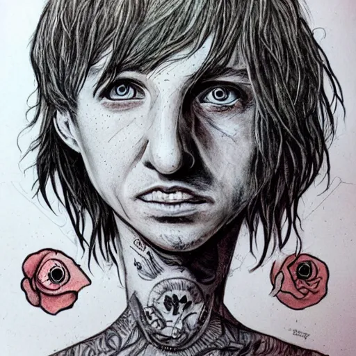 Image similar to oliver sykes in the style of chiara bautista