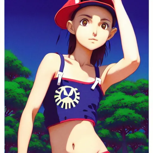 Image similar to beautiful boyish natalie portman gravure model in majora's mask, wearing wooden mask and baseball cap and leotard, street wear with subtle mayan patterns, aztec bathing suit, gapmoe yandere grimdark, trending on pixiv fanbox, painted by greg rutkowski makoto shinkai takashi takeuchi studio ghibli, akihiko yoshida