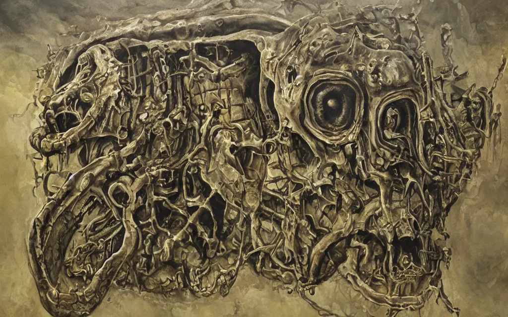 Image similar to haunted prehistoric machine ghosts of ancient science, award winning painting