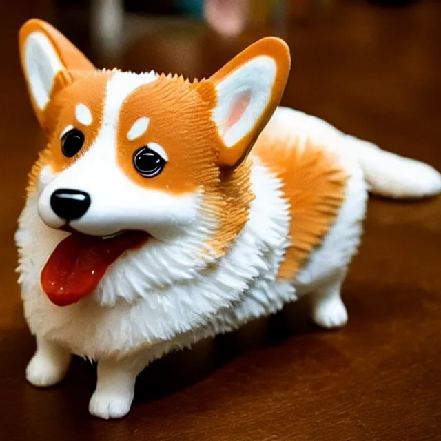 Image similar to a cute corgi lives in a house made of sushi