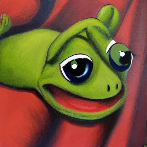 Image similar to painting of kermit in the style of margaret keane.