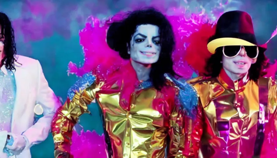 Prompt: michael jackson and lady gaga in a colorful music video from 2 0 1 3