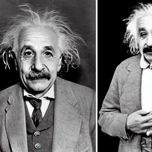 Prompt: 4 photos of Einstein from baby to old man