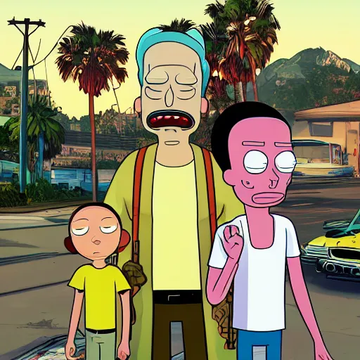 Image similar to GTA V cover art with Rick and Morty