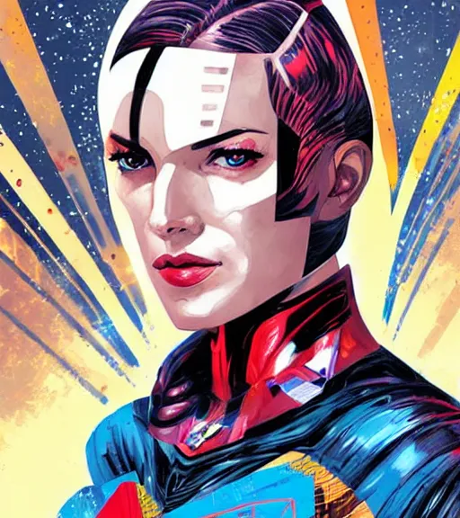 Image similar to portrait of a female android, by DC comics and Sandra Chevrier