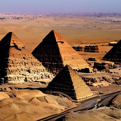 Prompt: the egyptian pyramids in the desert