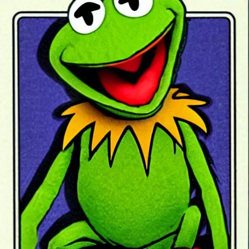 Prompt: kermit the frog as a magic the gathering card