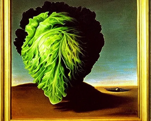 Image similar to a salvador dali painting of a head of lettuce