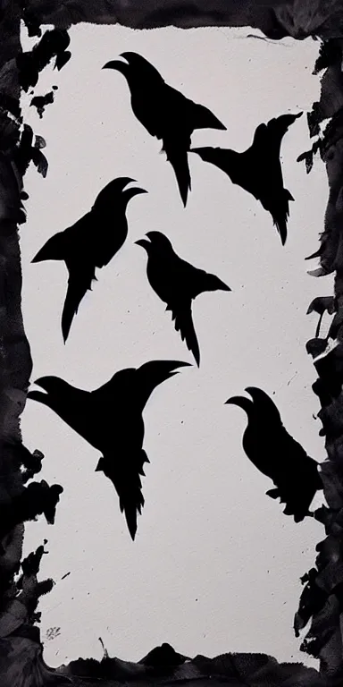 Prompt: flock of ravens made of black! rose petals!!, abstract, album art