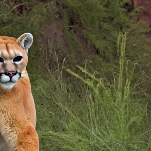 Prompt: still of an orange mountain lion in the style of Winnie the Pooh