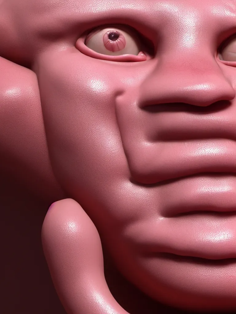 Prompt: a 3d primitive tube shape, texture-mapped with pink human skin, glossy, straight smooth vertical , highly realistic, Surface Painter, hyper-real, 4k, Octane render, style of Ron Mueck