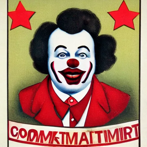Image similar to communist clown portrait, propaganda style