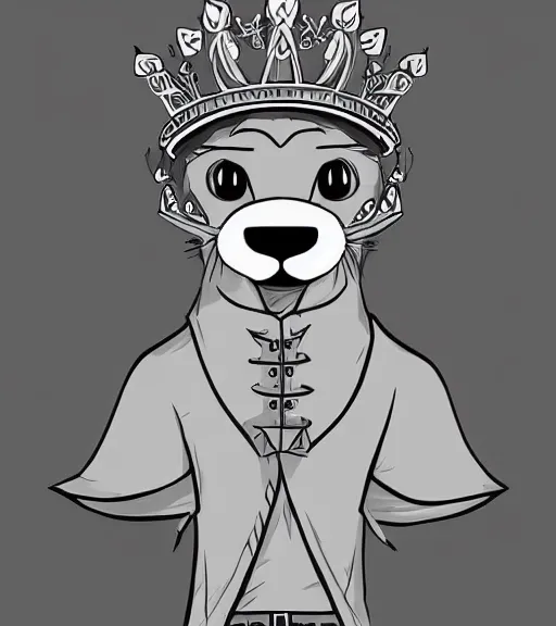 Image similar to expressive stylized master furry artist digital line art drawing full body portrait character study of the anthro male anthropomorphic otter fursona animal person wearing crown and cape royal western king regal intricate ornate