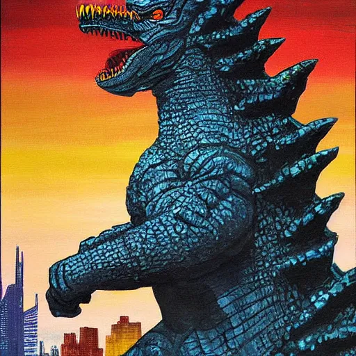 Image similar to godzilla heisei painting