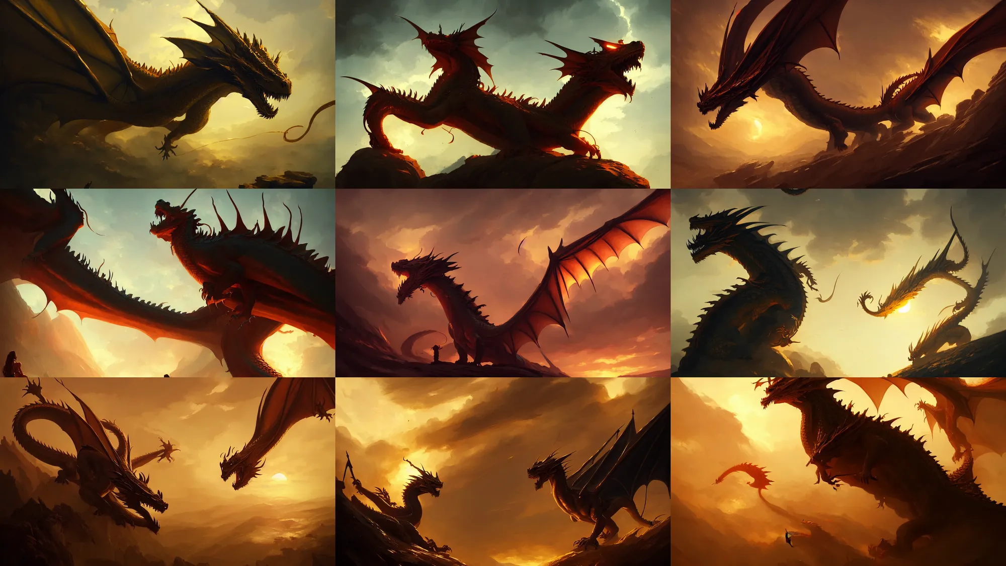 dragon, low angle, cinematic, golden hour, by greg | Stable Diffusion ...