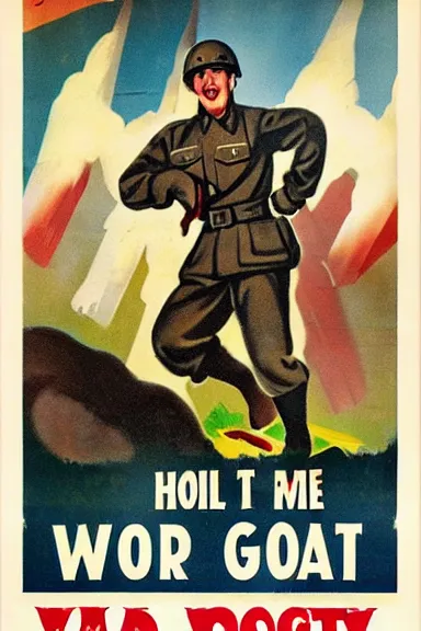 Image similar to world war 2 propaganda poster for the goat army