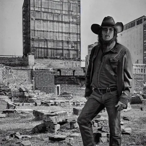 Prompt: the chicago ruins broken cowboy